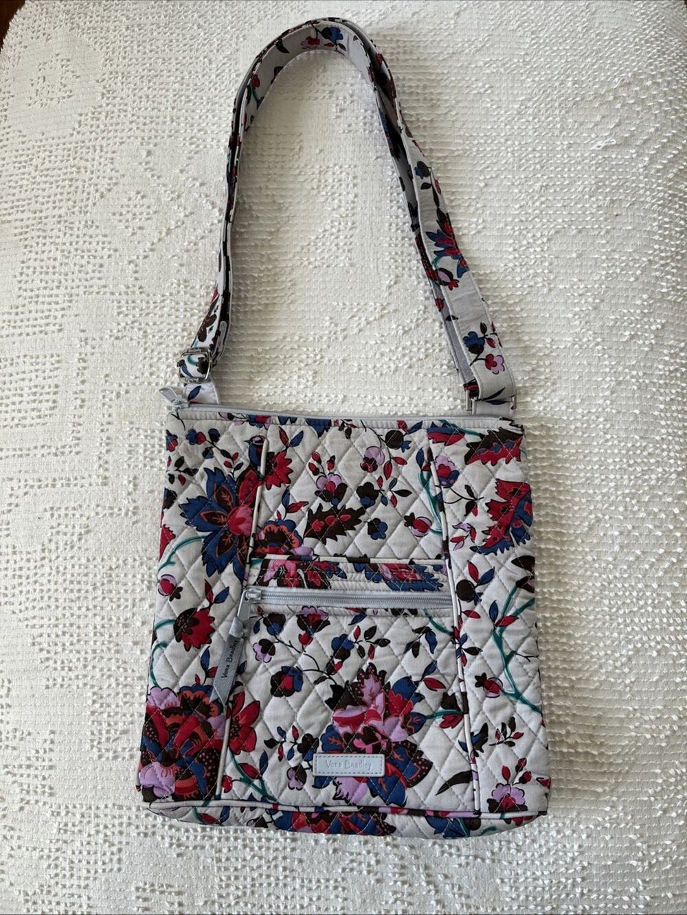 VERA BRADLEY Triple Zip Hipster Crossbody Bag Purse Grey Lavender Floral